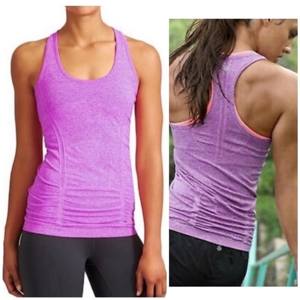 Athleta Fastest Track Purple Ruched Racerback Tank Top size M